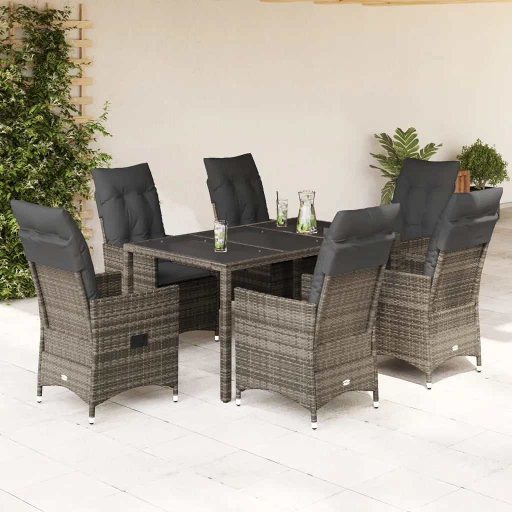 Set da Pranzo da Giardino 7 pz con Cuscini in Polyrattan Grigio 3276739