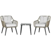 Set Tavolino e Sedie da Giardino 3 Pezzi in Rattan PE e Acciaio con 2 Sedie Moderne e 1 Tavolino da Caffè