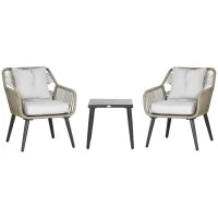 Set Tavolino e Sedie da Giardino 3 Pezzi in Rattan PE e Acciaio con 2 Sedie Moderne e 1 Tavolino da Caffè