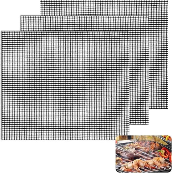 Set di Griglia Antiaderente per BBQ, 40 x 33 cm, Riciclabile e Resistente al Calore, Ideale per la Grigliata di Carne su Carbone - Set da 3 pezzi