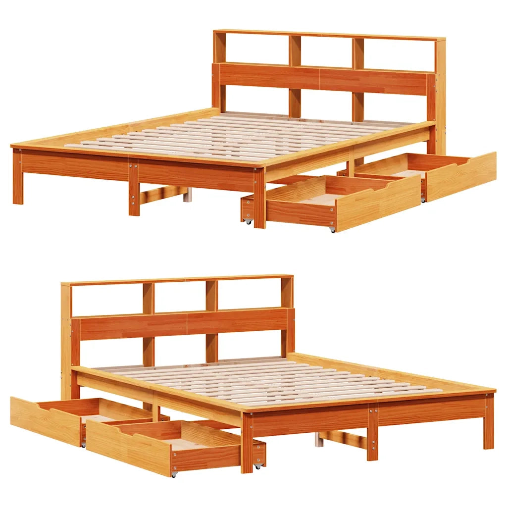 Letto Libreria senza Materasso Marrone Cera 160x200 cm in Pino 3309805
