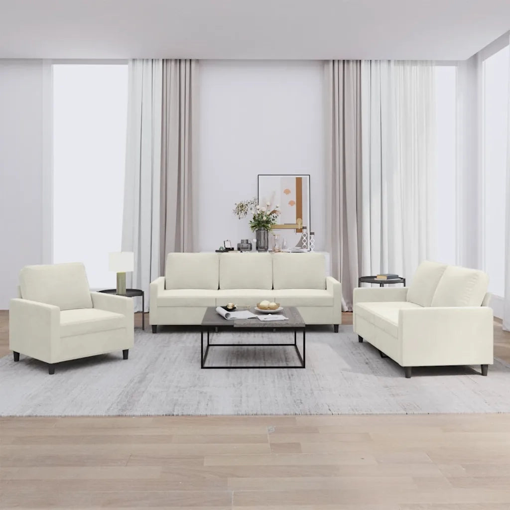 Set di Divani 3 pz con Cuscini Crema in Velluto 3201484