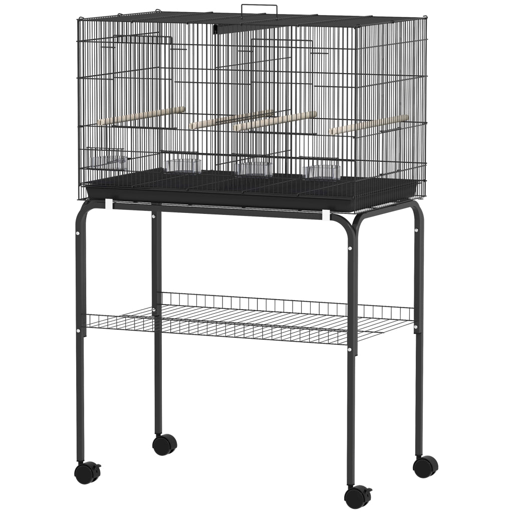 Gabbia per Uccelli con Divisorio e Vassoio Estraibile ¨C Zephmum ¨C Nero 76x46x46/116 cm