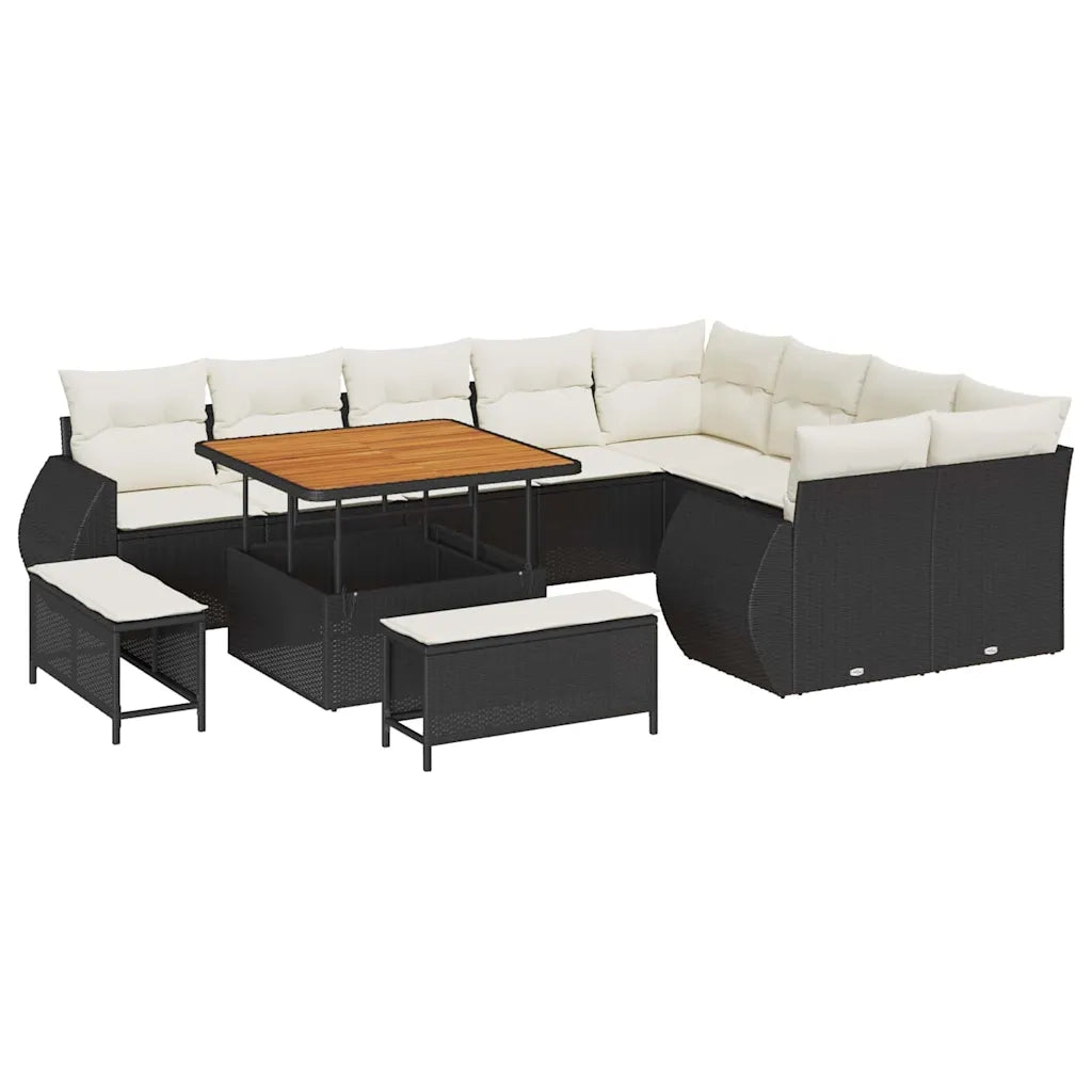 Set Divano da Giardino 12 pcs Nero polyrattan