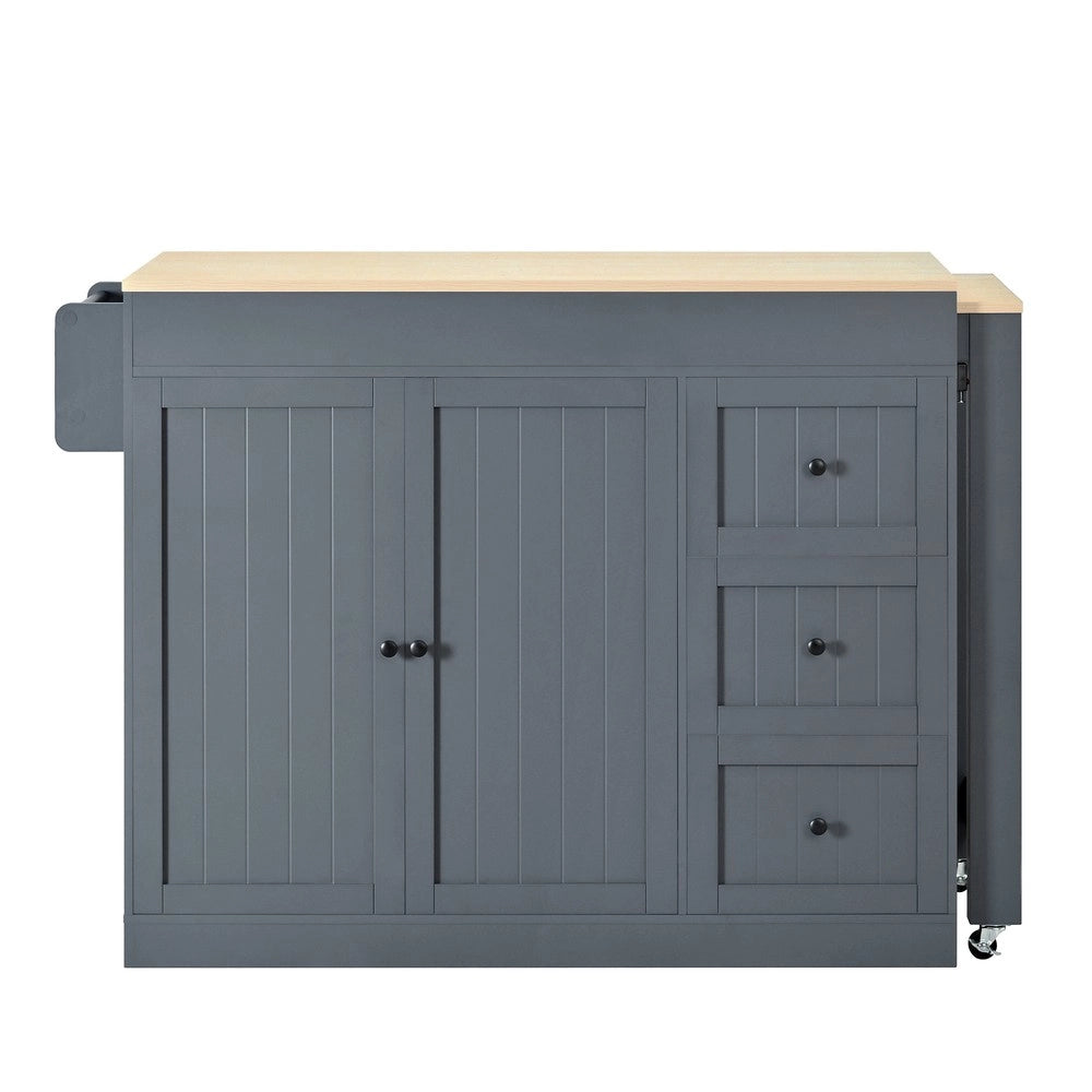 Isola da Cucina su Ruote con Piano Allungabile, Cassetti e Portaspezie ¨C Xylo ¨C Grigio