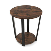 Tavolino laterale rotondo a 2 ripiani 50 x 50 x 56,5 cm spazio di archiviazione di design industriale legno ingegnerizzato marrone rustico 20_0013875