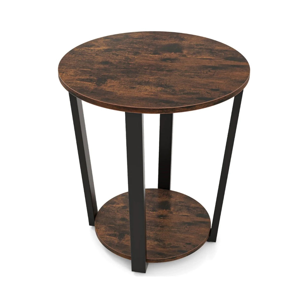 Tavolino laterale rotondo a 2 ripiani 50 x 50 x 56,5 cm spazio di archiviazione di design industriale legno ingegnerizzato marrone rustico 20_0013875