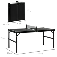 Tavolo Ping Pong Pieghevole 152x76x72 cm con Maniglia da Trasporto in Alluminio e Legno Nero
