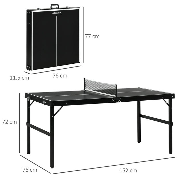 Tavolo Ping Pong Pieghevole 152x76x72 cm con Maniglia da Trasporto in Alluminio e Legno Nero