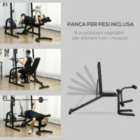 Power Tower Multifunzione con Panca per Addominali e Porta Bilanciere Regolabile, Nero