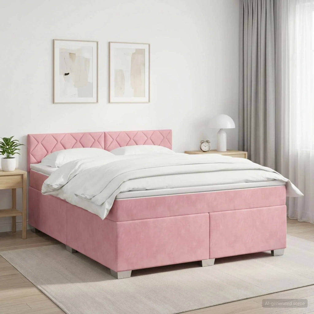 Letto box spring con materasso Rosa 160 x 200 cm Velluto 3450757
