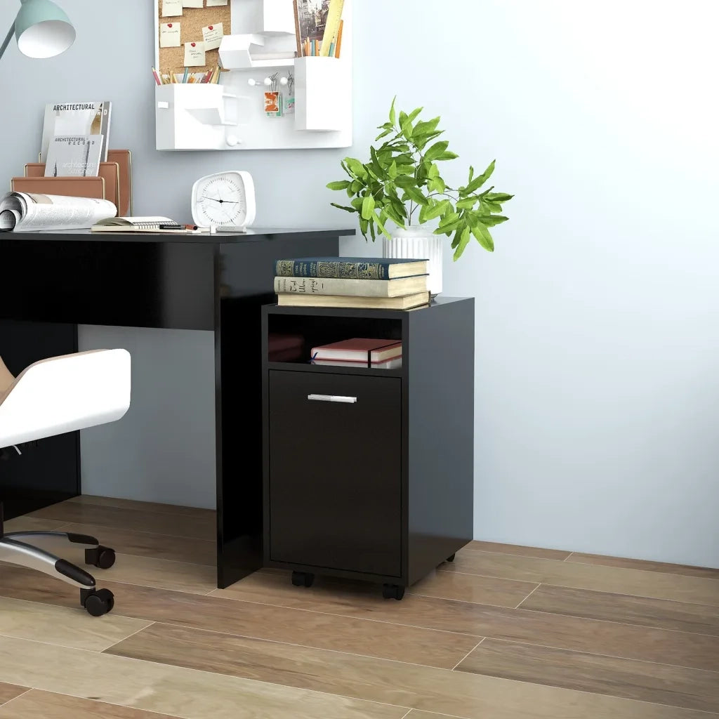 Credenza con Ruote Nera 33x38x60 cm in Legno Multistrato 803048