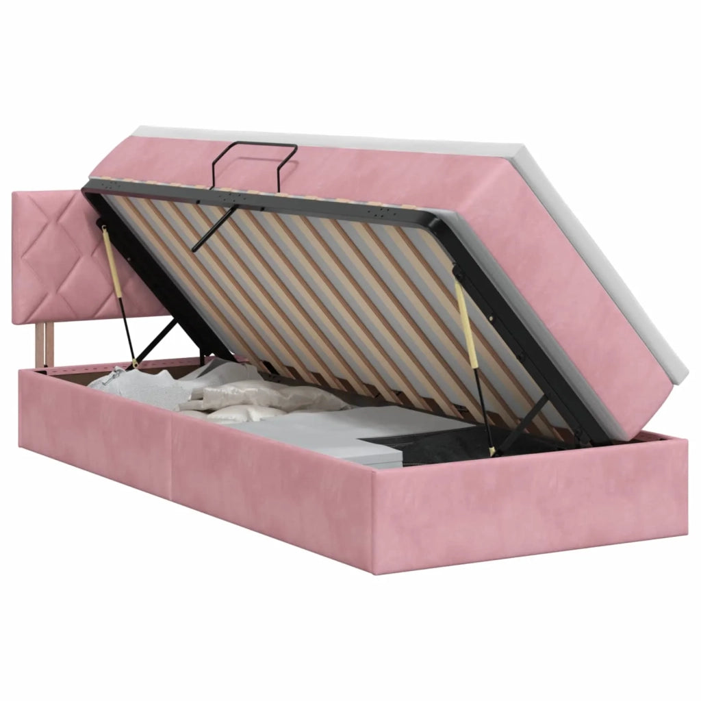 Letto con Contenitore con testiera Rosa 100 x 200 cm Velluto 3458852