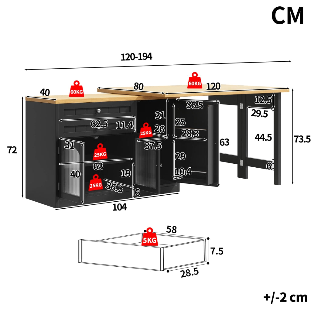 TAVOLO da cucina estensibile girevole 120-194 cm MDF nero