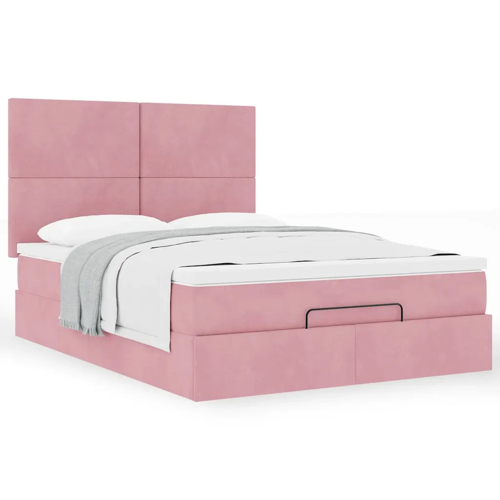 Struttura Letto Pouf con Materassi Rosa 140x190 cm in Velluto 3313402