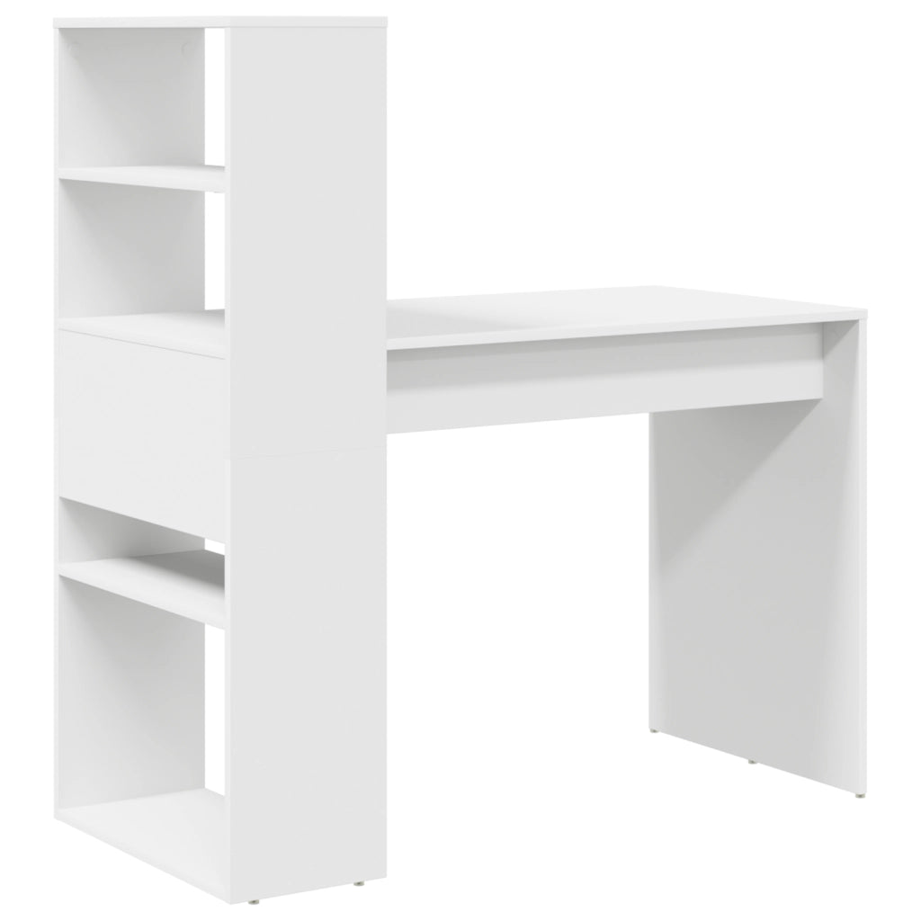Scrivania Bianca con Ripiani 113x54x120 cm Legno ingegnerizzato