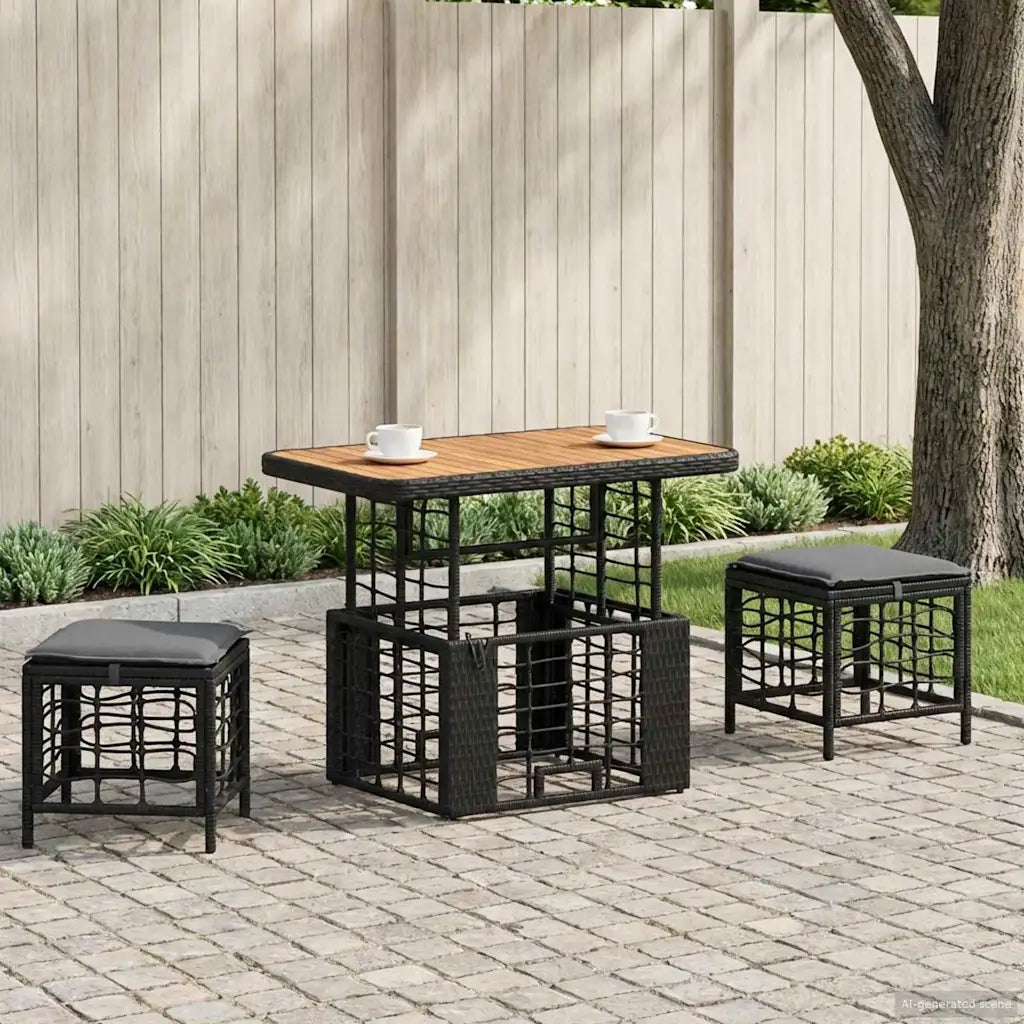Set da Pranzo per Giardino con cuscino 3 pcs Nero e Grigio