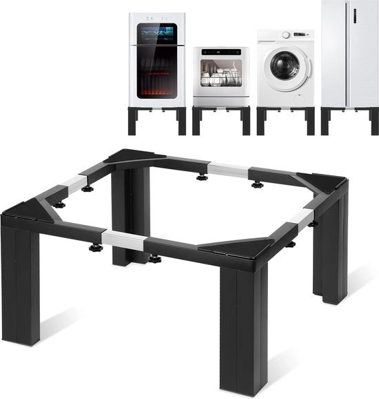 Cassettiera per lavatrice - Regolabile - Mobile per lavatrice - Acciaio inossidabile - Nero + Argento