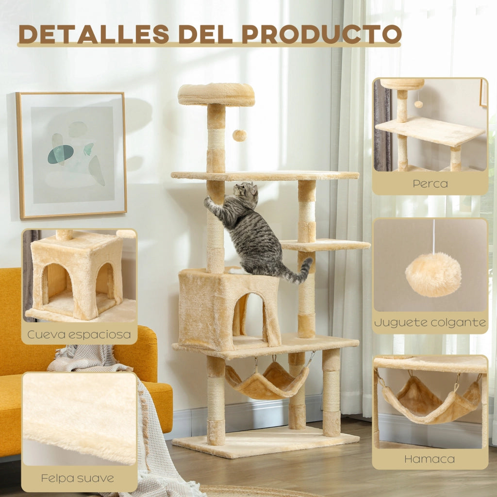 Albero tiragraffi per gatti grande con piattaforme ¨C zephmum ¨C beige 70x40x152 cm
