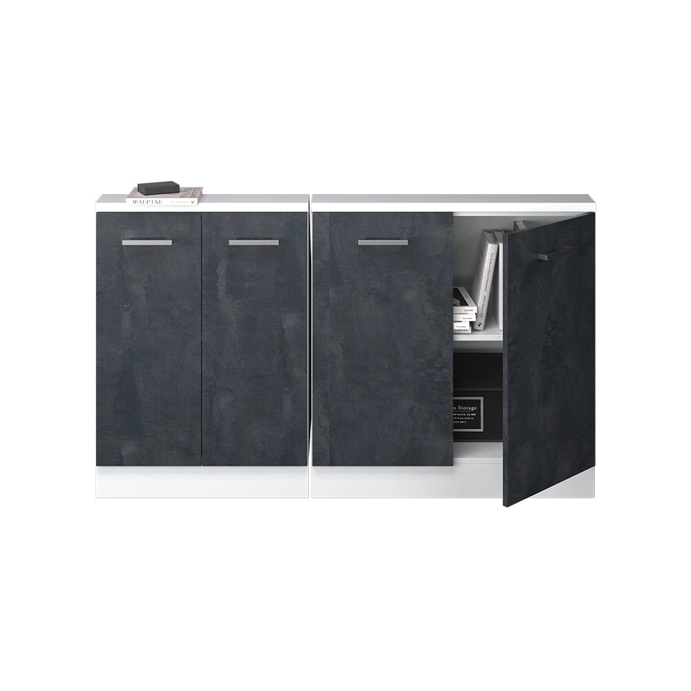 Mobile cucina sottotetto R-Line Calce nera/Bianco 140 cm Set di 2 Vicco
