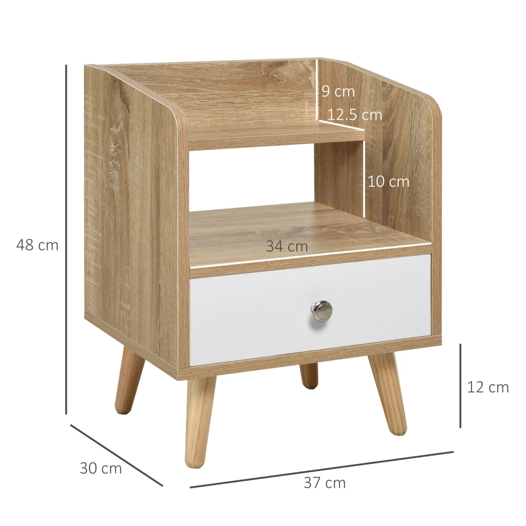 Comodino Salvaspazio Mobiletto con Cassetto e Mensola in Legno 37x30x48cm