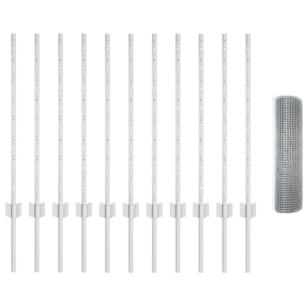 Recinzione in Filo Saldato con 11 Post in Acciaio Argento 0.8x25 m