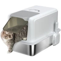 Lettiera per Gatti Chiusa con Vassoio in Acciaio, Paletta e Sacchetti Filtranti, in PP, 40.5x60.5x41.5 cm