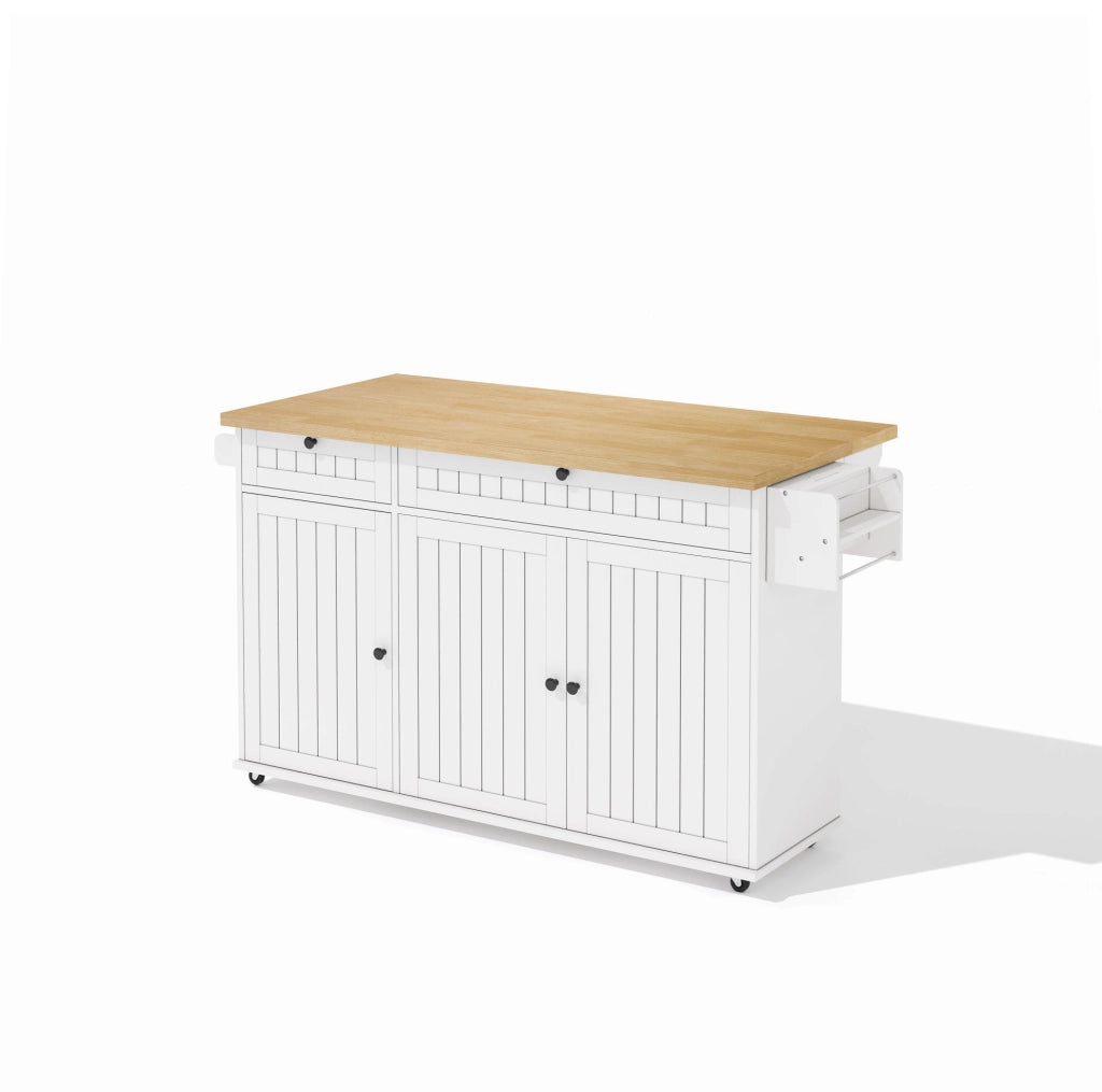 Isola cucina 137x89.5x45 cm con piano ribaltabile; ruote bloccabili; MDF; naturale e bianco