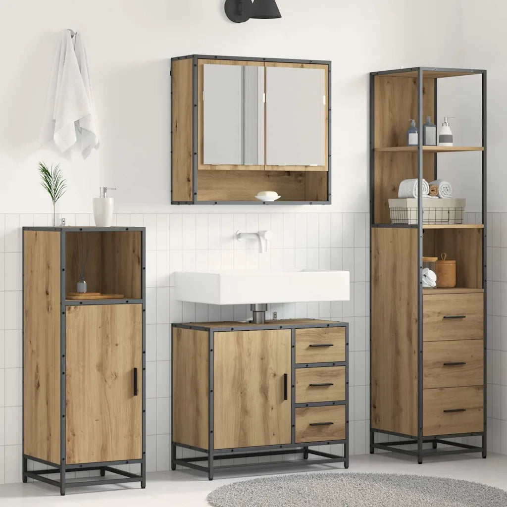 Set di mobili per il bagno con porta 3 pcs Rovere artigianale 3402522