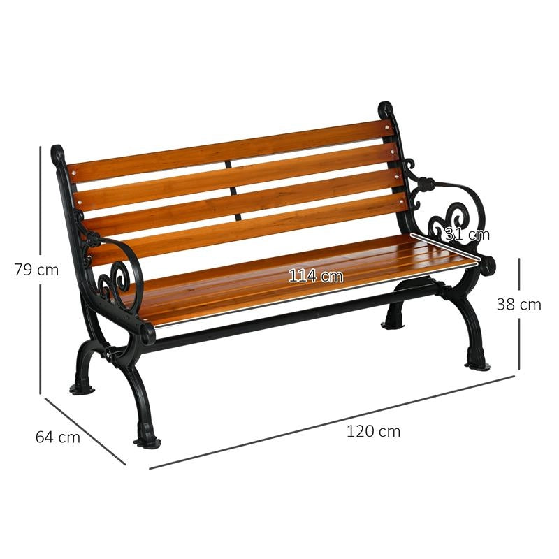 PANCHINA DA GIARDINO 2 POSTI IN ALLUMINIO E LEGNO A DOGHE CON BRACCIOLI, 120X64X79CM, TEAK