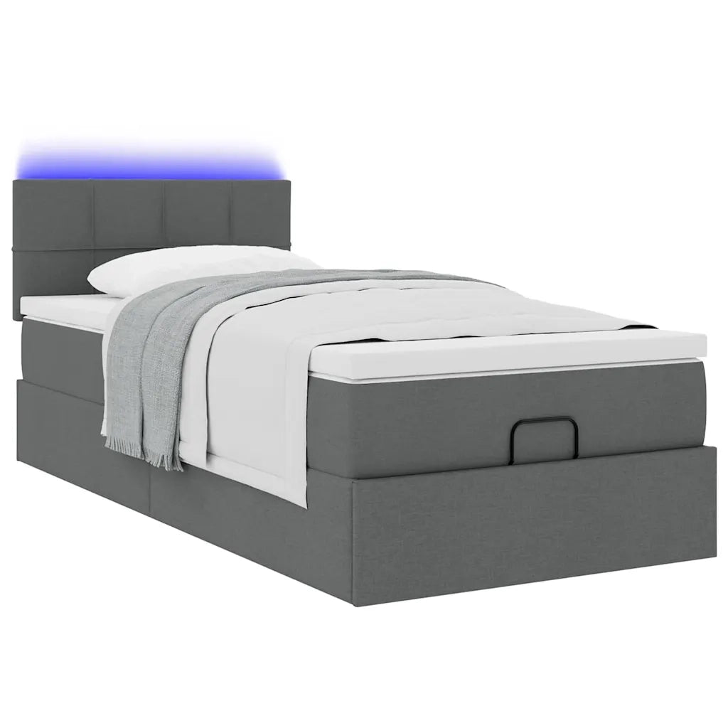 Pouf Letto con Materasso e LED Grigio Scuro 80x200cm in Tessuto