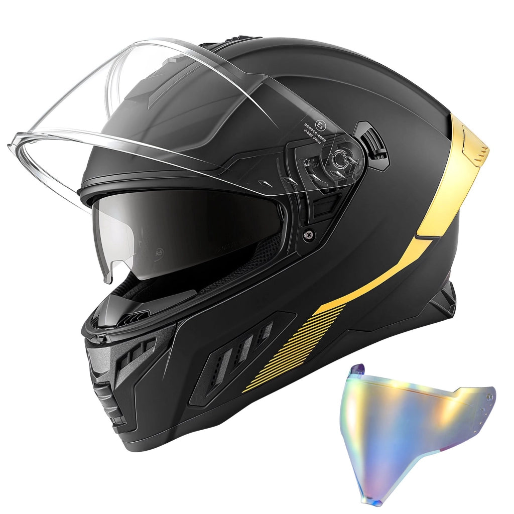 Casco da Moto Integrale V-822 con Doppia Visiera Parasole Taglia M Omologato ECE DOT in ABS e PC Imbottitura Removibile Nero