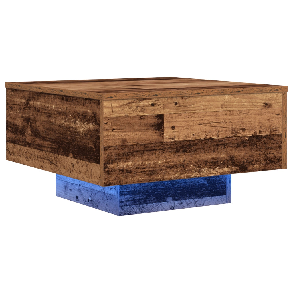 Tavolino da salotto  con luci LED in legno vecchio 55x55x31 cm