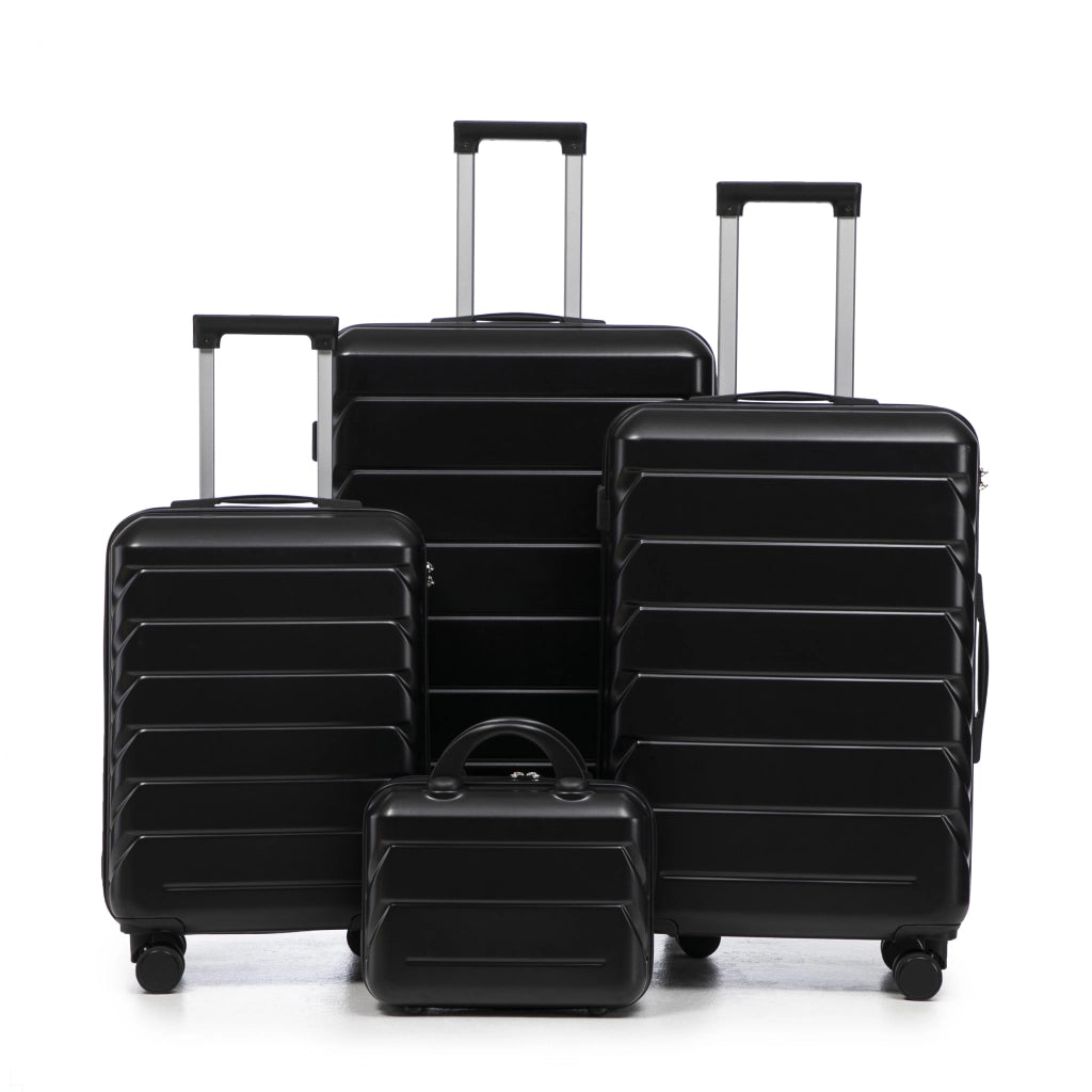 Set di 4 Valigie Rigide in ABS Nero con Beauty Case da 14" e Ganci Laterali