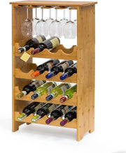 Supporto vino da parete in bambù - 16 bottiglie e 12 bicchieri - HxBxD ca. 84x50x4 cm - 3-segmentato con supporto bicchieri - naturale