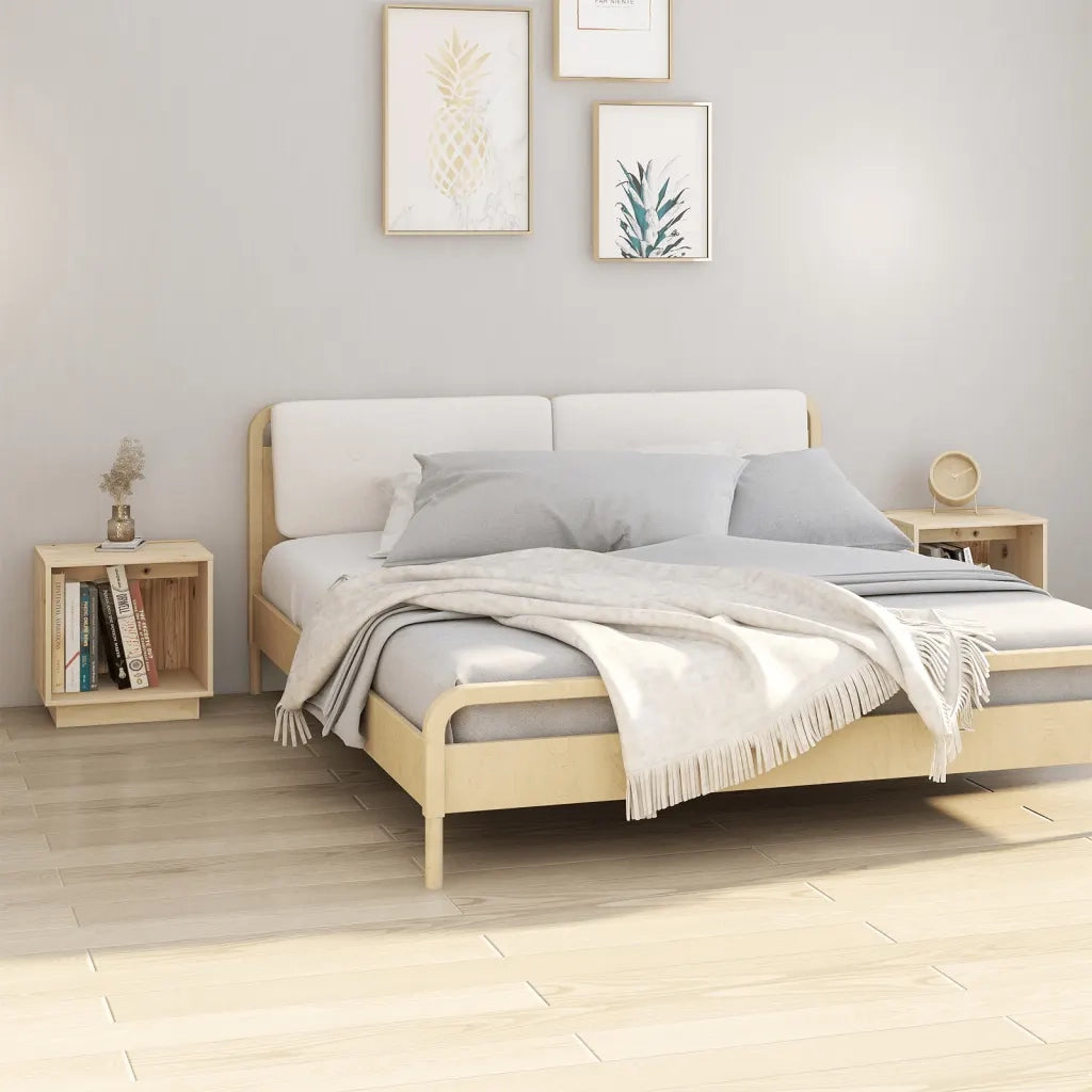Set di 2 Comodini | Armadio da Notte | Mobiletto da notte 40x30x40 cm in Legno Massello di Pino