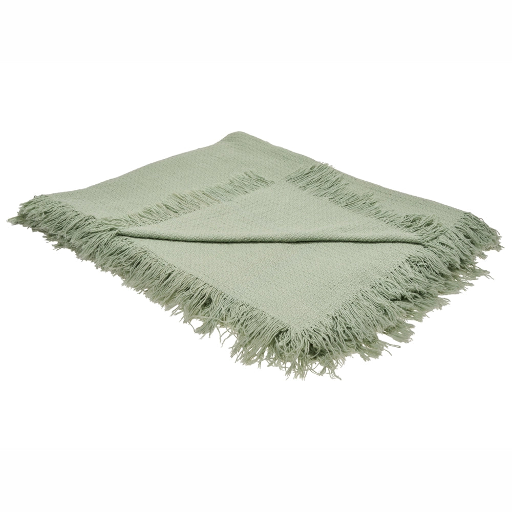 Copriletto verde in tessuto di cotone 200 x 220 cm con frange Coperta decorativa Biancheria da letto design classico Camera da letto