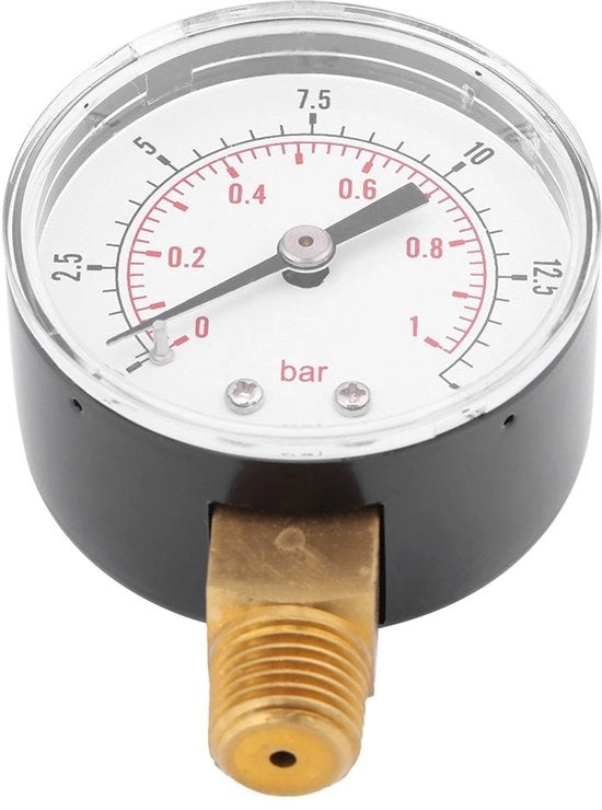 Manometro 1 Bar - Drukmeter aria/olio - 1/4" BSPT Connettore - Piastra di lettura 52 mm - Prestazioni affidabili - Adatto fino a 60 ℃
