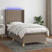 Letto a Molle con Materasso e LED Tortora 90x200 cm in Tessuto cod mxl 64944