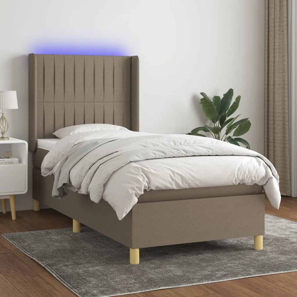 Letto a Molle con Materasso e LED Tortora 90x200 cm in Tessuto cod mxl 64944