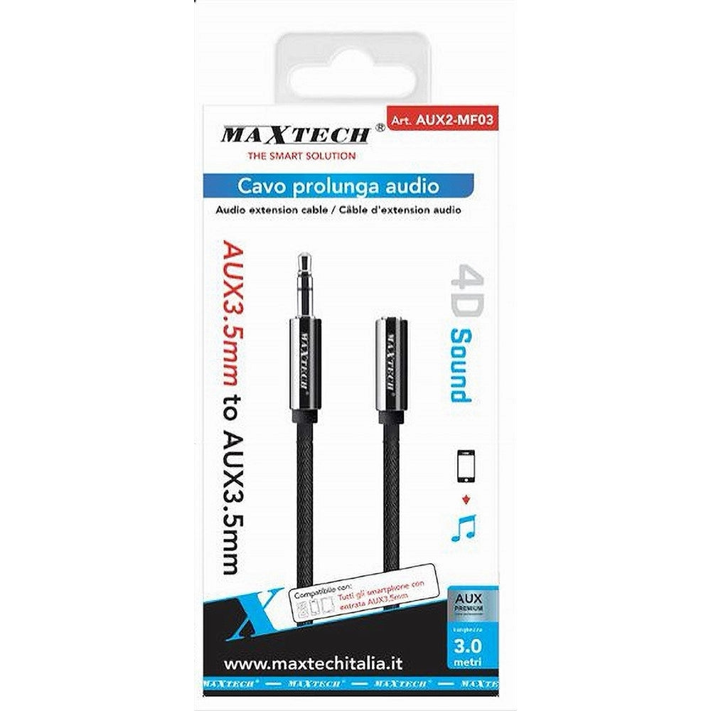 Trade Shop - Cavo Prolunga Audio Aux Cuffia M/f 3.5mm Da 3metri 4d Sound Smartphone Aux2-mf03 -