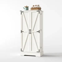 Armadio da cucina in stile country con illuminazione LED e ripiani regolabili, 60x35x128,5 cm, Bianco