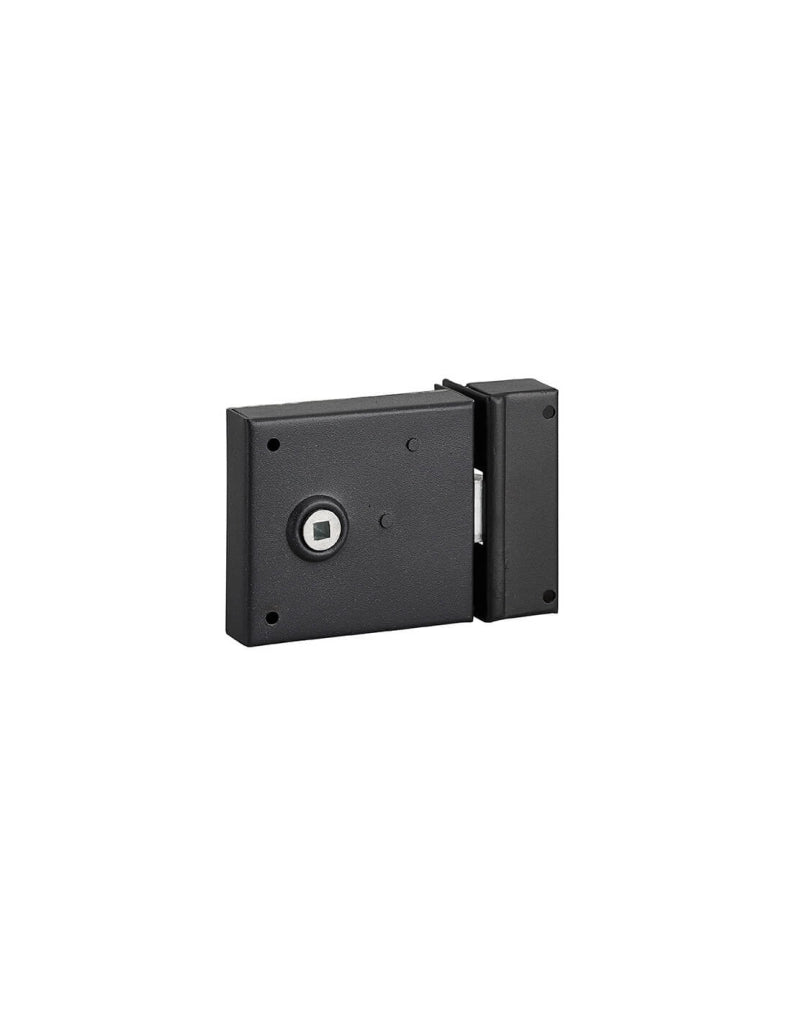 Serratura orizzontale da applicare con quadro maniglia 6mm, richiamo scrocco 1/2 giro, asse 45mm, 85x76mm, nero - THIRARD