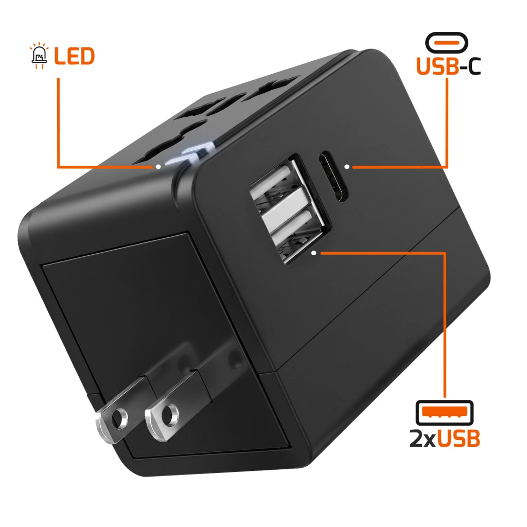 Caricatore e Multipresa Internazionale 1440W con 2 USB e USB-C 15W Nero LinQ