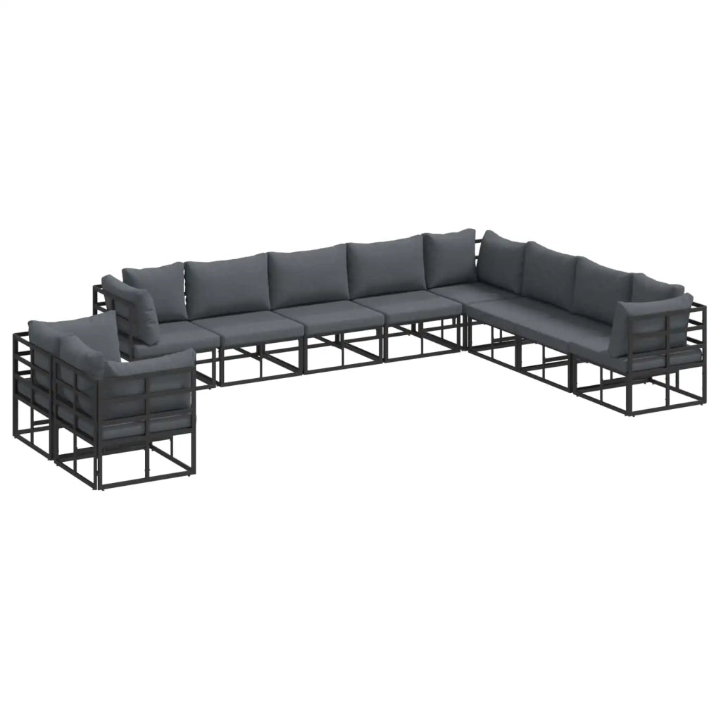 Set Divano da Giardino con cuscino 10 pcs Nero Alluminio 3378884