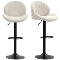 Set 2 Sgabelli da Bar a Conchiglia con Poggiapiedi, in Tessuto Effetto Ciniglia, 48x50x94-115 cm, Nero e Beige