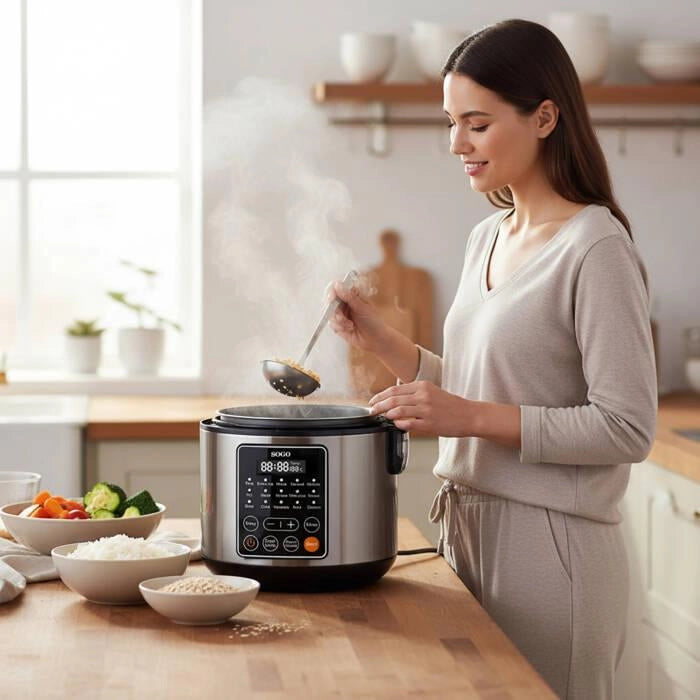 Pentola multifunzione elettrica 5 litri con rivestimento ceramico, 15 programmi automatici, 900W, display LED - SOGO