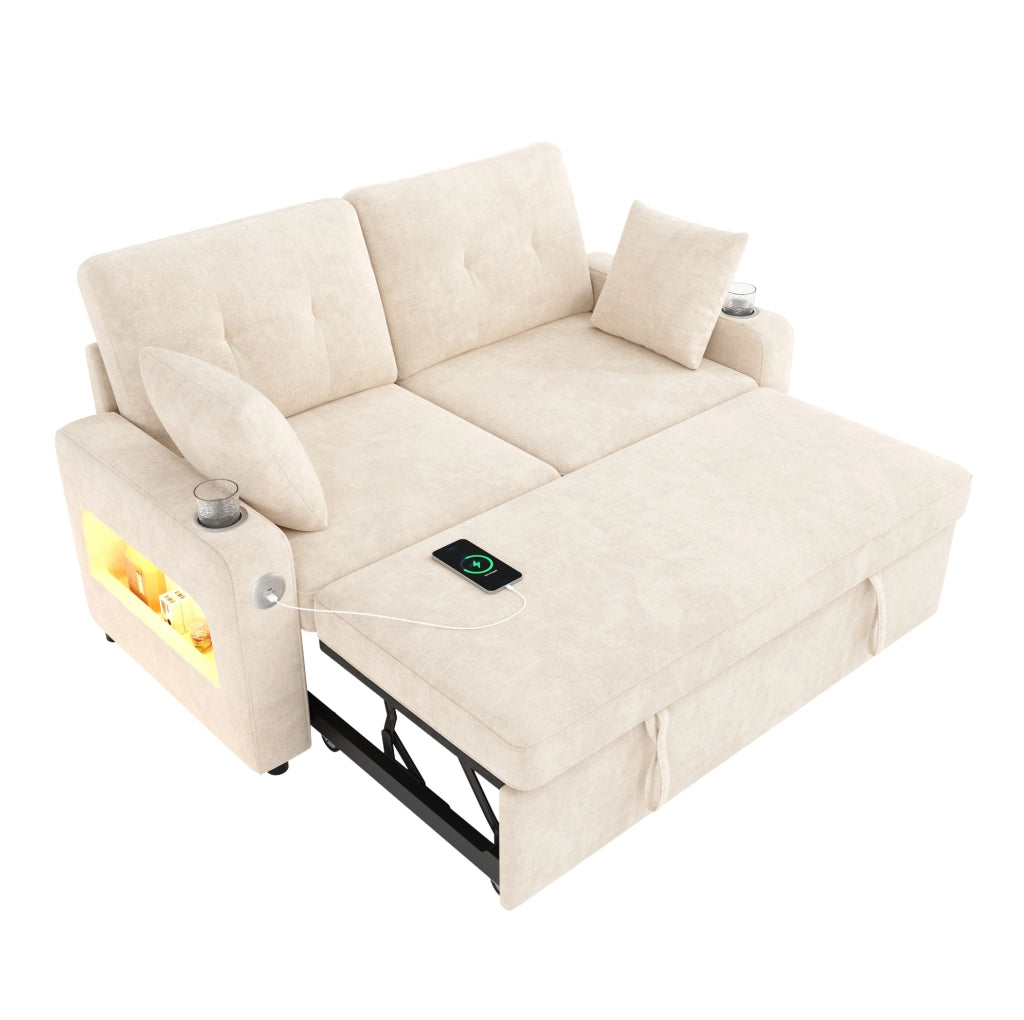 DIVANO LETTO 2 posti estraibile 141,5x131x83,5 cm Chenille Beige