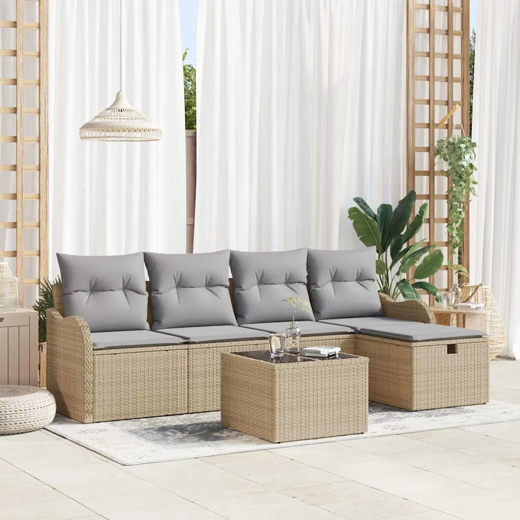 Set Divano da Giardino con cuscino 6 pcs Beige Poly Rattan 3360301