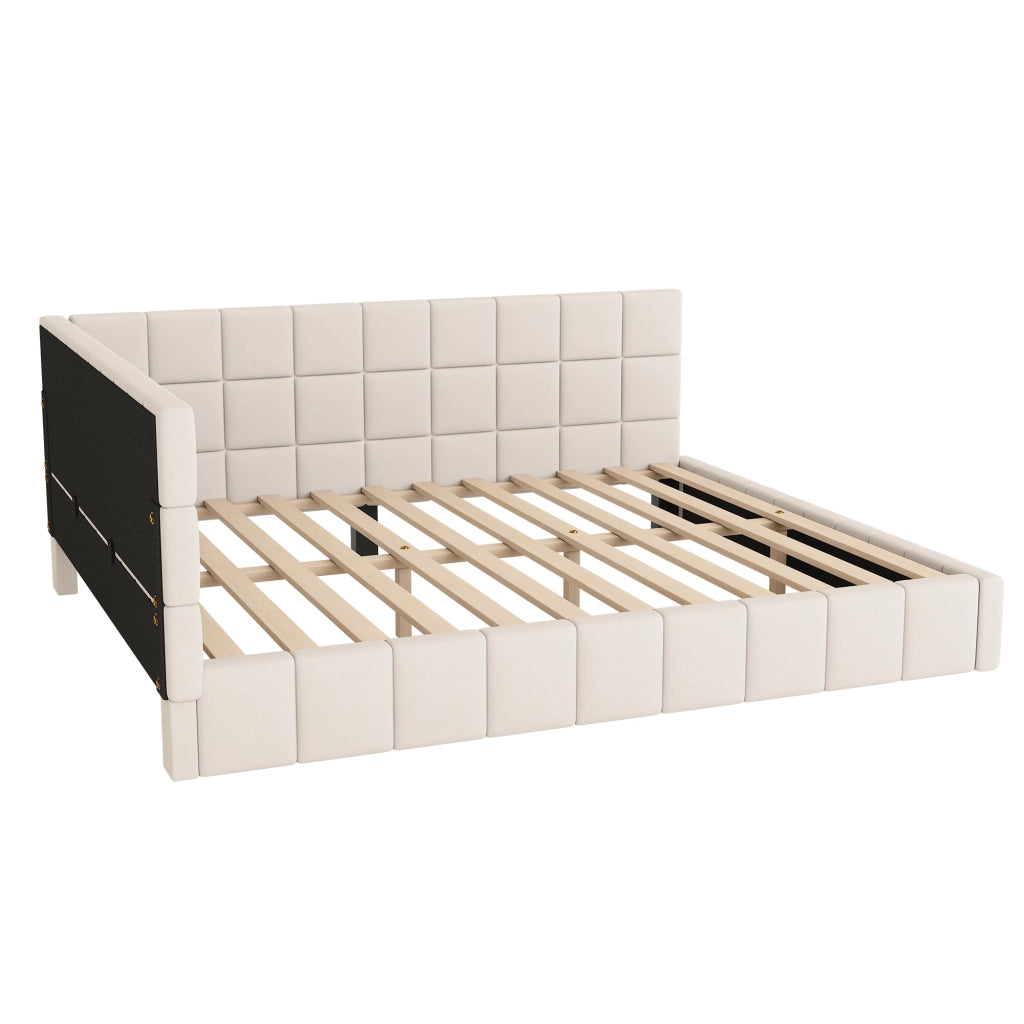 DESMIU Letto divano 160 × 200 cm 2 posti con schienale e bracciolo, senza materasso, in velluto, beige